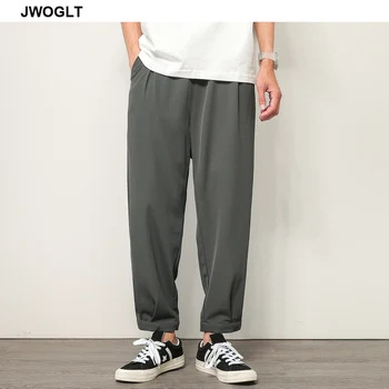 Korejas Vīriešu Dibeni Modes Joggers Elpojošs Ledus Zīda Touch Foršs Gadījuma Potītes Garuma Bikses Aukliņu Jostasvietā Melnas Bikses 5XL