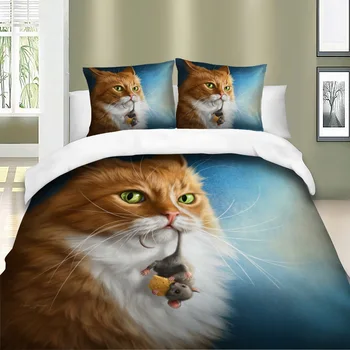 Aggcual drukāt kaķis, suns gultas komplekts king size cute pet mājas tekstila sega sedz kopumu, divguļamā gulta, spilvendrānas no Poliestera be813