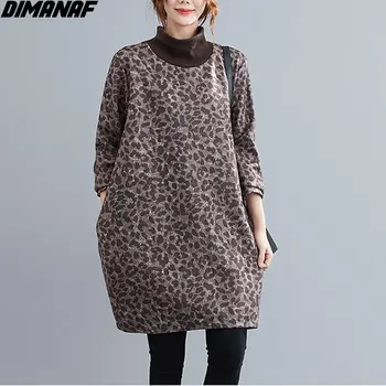 DIMANAF 2020 Plus Lieluma Sievietēm, Hoodies sporta Krekls augstu uzrullētu apkakli Leopard Print Ziemas Džemperis Ikdienas Stila Kokvilnas Rudens Jaunas Hoodies