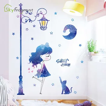 Ins vēja meitene princese telpu dekorēšana uzlīmes guļamistaba dekori bērnu istabas dekori mājas dekors dzīvojamā istaba fona sienas uzlīme