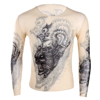 TiaoBug Mīksto O-Veida Kakla Skatīt Ar Garām Piedurknēm Viltus Tetovējums Dizainu, Elastīgs, Seksīgu Vīriešu T-Krekls Vīriešu Modes Kostīms Puse