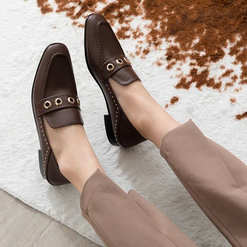 INS KARSTĀ Sievietēm, Sūkņi, dabīgās Ādas apavi, 22-24.5 cm, garums Pavasara un rudens ādas kurpes ar Metāla pīrsings sieviešu kurpes