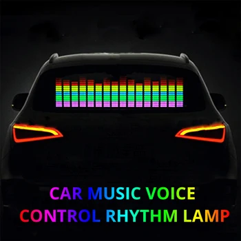 70X16CM Krāsains Auto Uzlīme Mūzikas Ritma LED Zibspuldzi Gaismas Lampa ar Balss aktivizēta Ekvalaizers Uzlīmi Aizmugurējā vējstikla Gaismas