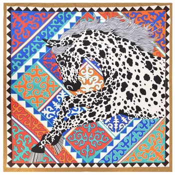 130*130cm Sarža Zīda Sieviešu Šalle Leopards Drukāt Šalle Echarpe Luksusa Zīmolu Zirgu Kvadrātveida Šalles Foulard Femme Hijab galvas apsējs Wrap