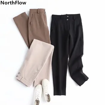 Northflow Bikses Sievietēm MD Bikses Harajuku Dubultā Poga, Cietā Taisni Gadījuma Pantalon Femme Bikses Sievietēm