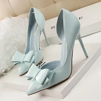 Sieviešu kurpes Sūkņi 2020. gadam PU Modes skate salds bowknot augstiem papēžiem duncis augsta papēža sekla muti norādīja sānu gravā apavi