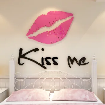 Jaunas ielidošanas Kiss me Lūpām Akrila sienas uzlīmes Dzīvojamā istaba Guļamistaba DIY Sienas uzlīmes, Mājas dekoru Modes mākslas sienu apdare