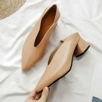 Sianie Tianie norādīja toe sexy V cut dizaina modes sieviete chunky augstiem papēžiem viegli birojs karjeras kurpes augstpapēžu kurpes mūļu sieviešu sūkņi
