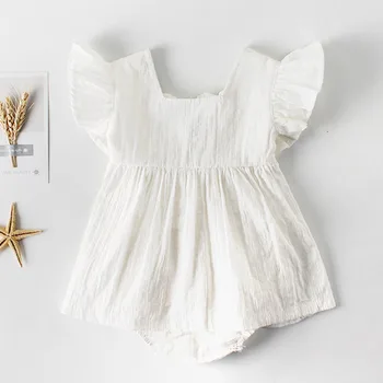 Baby Girl Vasaras Apģērbs, Kas Peld Ar Piedurknēm Baltā Romper Kleita Jaundzimušā Bērna Piedurknēm Savirmot Jumpsuit Baby Girl Kokvilnas Romper
