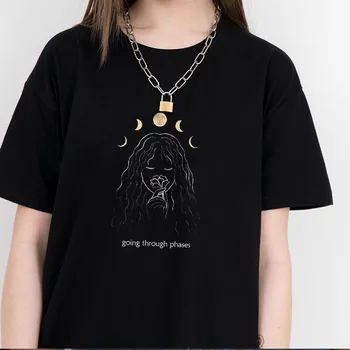 Iet Cauri Fāzēm, T-Krekls Sieviešu Grunge Estētisko Debess Mēness Tee Cute Raganu Krekls Gothic Apģērbu