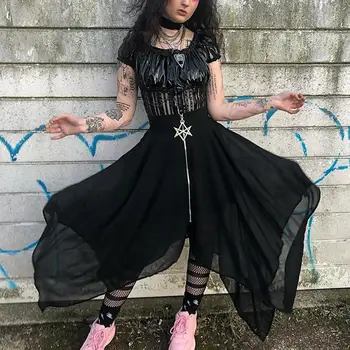 Sieviešu Punk Gothic Acs Nelegālo Metāla Pentagramma Rāvējslēdzēju Blackness Mīksti Svārki