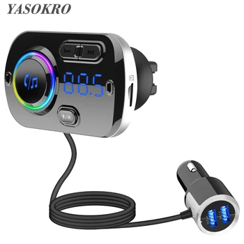 YASOKRO Bluetooth Automašīnas Komplekts ar Mp3 Atskaņotāju Auto Bezvadu Brīvroku QC3.0 Ātrās Uzlādes FM Raidītājs Auto atmosfēru gaismas