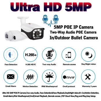 H. 265 AI Sejas HD SONY IMX335+Hi3516EV300 5MP POE IP Kamera Outdoor Nakts Redzamības CCTV Video Novērošanas Kameru