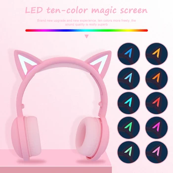 Jaunās Bluetooth Austiņas Gudrs Kvēlojošs 10 Krāsu LED Kaķis, Auss, Meitenes Dāvanu Bērniem, Bezvadu Austiņas HIFI Stereo Bass 3,5 mm Spraudni Ar Mic