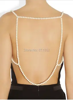 BEZMAKSAS PIEGĀDE Jaunu BY468 Sievietes Baltā Mākslīgas Pērles Plecu Ķēdes Ķermeņa Rotaslietas Krelles