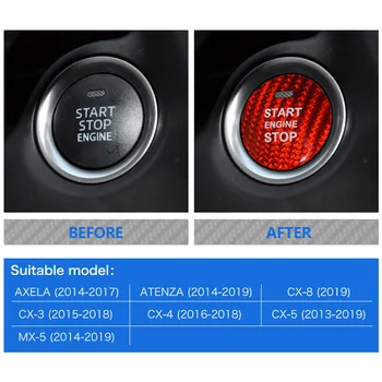 Priekš Mazda Axela Atenza CX-8 CX-3 CX-4 CX-5 Oglekļa Šķiedras Auto Dzinēja Start Stop Slēdzi, Pogu Apdari Vāka Uzlīmes Uzlīmes Stils