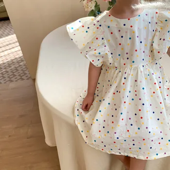 Bērniem Meiteņu Modes Apģērbu, Kas Peld Ar Piedurknēm Vasaras Kleitas Gudrs Polka Dot Iespiests Kleitas Bērnu Uzvalks 1-6 Gadi Princese Kleita