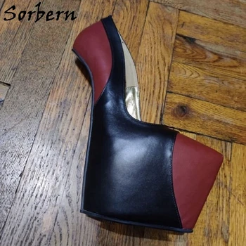 Sorbern 22 cm Heelless Sieviešu Sūkņi Īstas Ādas Dāmas Kurpes augstpapēžu Platformas Pasūtījuma Punk Plus Lieluma Gothic Bez Papēža Kurpes