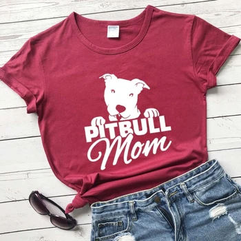 Pitbull Mamma, T-kreklu, lai Mamma Burtiem Iespiests Sievietēm, O-veida Kakla Gadījuma Smieklīgi T-Krekls Mamma Dzīves Krekls meitenei dāvanu grafiskais cute tees - L376
