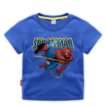 Disney bērnu T-krekls Spider-Man apaļu apkakli, īsām piedurknēm, pleca sprādzes kokvilnas elpojošs ērti, bērnu T-kreklu, dāvanu