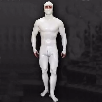 Lateksa Uzvalks Gumijas Modes Cilvēks, Balta, Pilna ķermeņa Catsuit Ar Kapuci Izmērs XXS~XXL