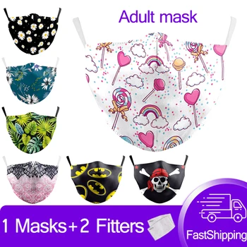 Pieaugušajiem Kokvilnas Iespiesti Muti Vintage Maskas Atkārtoti Aizsardzības PM 2.5 Sejas Maske ar Filtra Auduma Maskas Anti Piesārņojuma Facemask