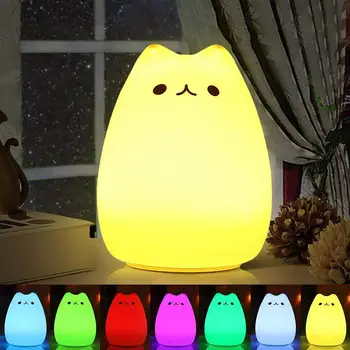 Nakts Gaisma Cute Karikatūra Kaķis Silikona LED Nakts Gaisma Soft Touch, Pieskaries Mainīt Krāsu Gultas Lampa Nakts Gaisma USB Jāmaksā Lampas Bērni