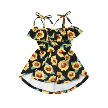 Meitene Kleita 2019 Cute Vasaras Bērniem, Baby Girl Apģērbu Saulespuķu Izdrukāt Plecu Puse Kleita