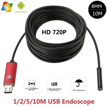 Android USB Endoskopu, 2 in1 2MP 1M 2M 10M HD Kamera 8mm IP67 Walterproof Čūska USB Kamera, 720P HD Android Mobilā USB Borescope