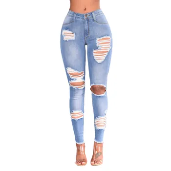 Modes Sievietes Slim Jeans Ripped Caurumu Seksīgais Slīpums Ilgi Džinsi Streetwear Džinsa Regulāri Bikses Vintage Kvalitātes Lrregular Bikses