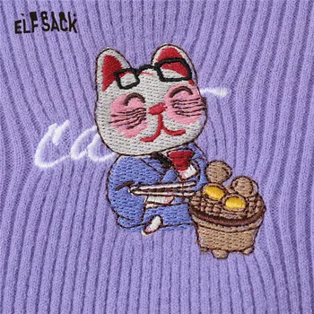 ELFSACK Japānas Kaķis Izšuvumi korejas Sieviešu Adīt Džemperi Džemperi, 