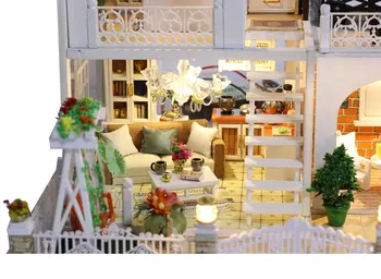 Leļļu nams lielo brīvdienu villa diy koka leļļu mājas virtuve baby lelle miniatūru komplektu namiņš 1:12 piederumi juguetes para ni