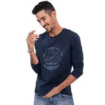 KUEGOU Kokvilnas T-krekls vīriešiem rudens t-veida, drukāšanas Augstas Kvalitātes modes Vīriešu t krekls ar garām piedurknēm Melnā top plus lieluma ZT-88058