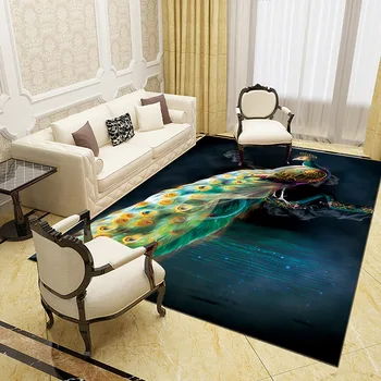 Pāvs Paklāju 3D Iespiesti Paklāju Laukumā Anti-Skid Zonas Grīdas Paklājs Paklājs neslīdoša Mat Ēdamistaba Dzīvojamā Mīksta Paklāja Stils-2