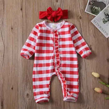 Jaundzimušo OnePieces Zīdaiņu Apģērbs Ķermeņa Baby Boy Girl Ziemassvētku Pleds Romper uzvalks Pidžamas Apģērbi Apģērbs