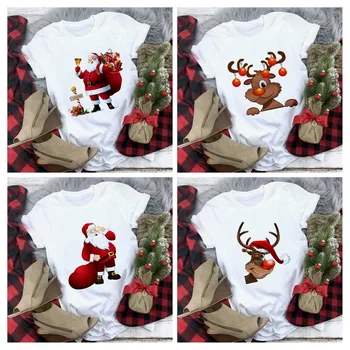 Smieklīgi Santa Claus Priecīgus Ziemassvētkus Gudrs Ziemeļbriežu T Krekls Sieviešu Modes Ziemassvētku Dāvanu Harajuku Īsām Piedurknēm T-krekls Balts T Topi