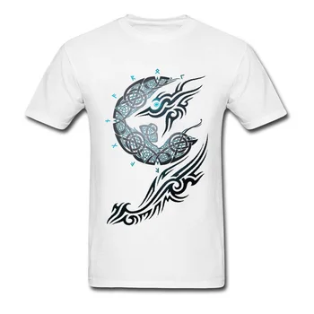 Ragnarok Mēness T-krekls Vīriešiem Tetovējums Topi Zils Apģērbs Awesome Vilku T Krekls Dzimšanas dienas Dāvanu T Plus Lieluma Tēvi Tees
