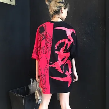 Sieviešu Šiks T-Krekls Tendence Ilgi Stilu Savārstījums Hip Hop, Punk T-Krekls Lielgabarīta Harajuku Gadījuma Streetwear Korejas Īsām Piedurknēm Topi