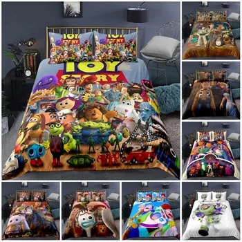 Rotaļlietu Stāsts Sherif Koksnes Buzz Lightyear gultas komplekts Bērnu Cartooon Pieaugušo sega sedz, guļamistaba decora zēni, viena dāma king size