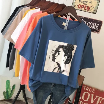 Liela izmēra Harajuku fashion vasaras Gadījuma Sieviešu T-Krekls zaudēt Īsām piedurknēm Džemperis Augstas Kvalitātes kokvilnas, dāmu Topi drukāt
