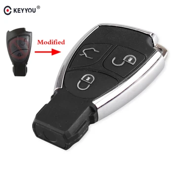 KEYYOU 3 Pogu Modificētas Automašīnas Tālvadības Smart Key Case Apvalks Priekš Mercedes Benz B C E ML S CLK CL Chrome Stilā Ar Bateriju Turētājs