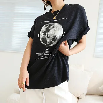Genayooa Streetwear Drukas T Krekls Sievietēm Harajuku Korejas 2021 Black Tee Kreklu Femme Pavasara Vasaras Vintage Lielgabarīta T Krekls