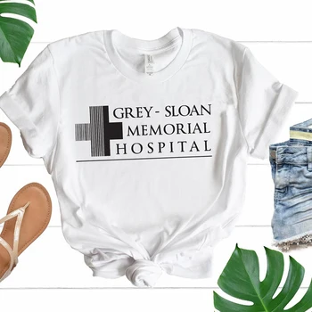 Pelēks Sloan Memorial Hospital T-Krekls Pelēkā krāsā ir Anatomija Tv Rāda Sieviešu Krekls Top Tee Gadījuma Īsām Piedurknēm, Sieviešu T Krekls Modes Topi