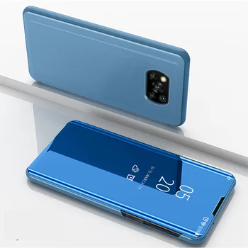 Spogulis PC Phone Gadījumā Xiaomi Poco X3 NFC Gadījumā Salokāms Stends Spogulis PC Skaidru priekšstatu Flip Grāmatas Vāks Xiaomi Pocophone X3 NFC