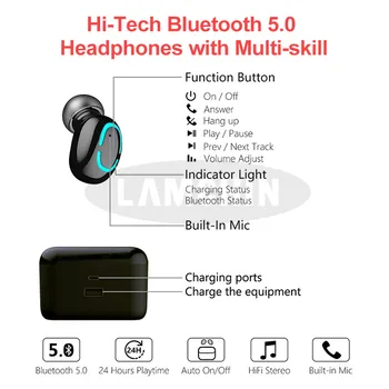 TWS Bezvadu Austiņas Bluetooth 5.0 Austiņu HBQ 3D Stereo Gaming Austiņas ar Mic LED Digitālo Displeju Sporta Earbuds