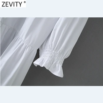 Zevity Jaunu 2021 Sievietes, Savukārt, Apkakles Ielocēm Balts Krekls, Kleita Šiks Puff Piedurknēm Biroja Dāma Vestido Uzņēmējdarbības Mini Kleita DS4981