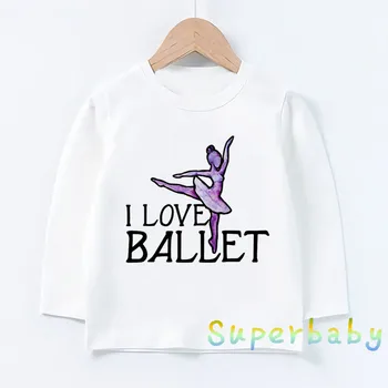Bērni, es Mīlu Baletu Dejo Meitene Druka T kreklu Baby Girls Karikatūra Smieklīgi Topi Bērniem ar garām Piedurknēm T-krekls,LKP5191