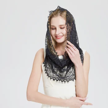 Dizains sieviešu Mīksta melna Balta mežģīņu šalle gredzeni Dāmas šalles foulard femme galvu Kāzu hijab baznīcas šalles