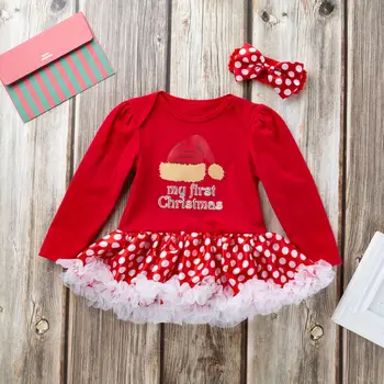 Bērnu Apģērbu 2GAB Jaundzimušais Meitene Ziemassvētku Drēbes ar garām Piedurknēm Vēstuli Izdrukāt Bodysuit Tutu Kleita Apģērbs