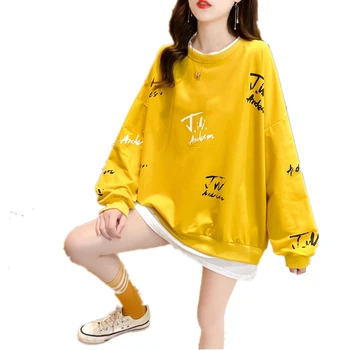 Viltus divdaļīga lielgabarīta sporta krekls sieviešu modes korejas kawaii crewneck sporta krekls burtu drukāšanas Topi sievietēm bezmaksas piegāde